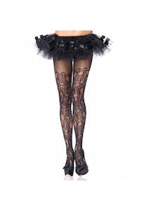 Cafe: Leg Ave Floral Vine Pantyhose Black Queen - 9954Q