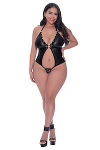 Exposed Lust Aura Crotchless Open Back Teddy Black 2XL