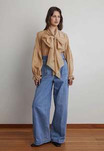 Bow Blouse - Camel Liberty Silk