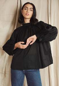 Long Preacher Top - Black Cotton Voile