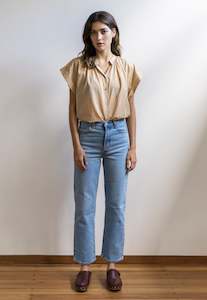 Clothing: Short Sleeve Everyday Blouse - Camel Cotton Voile