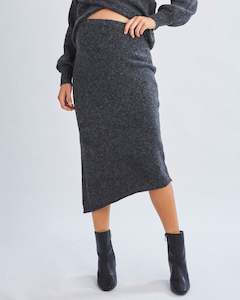 Bottoms-Skirts: Amélie's Enchanting Allure Asymmetrical Knit Midi Skirt -Charcoal