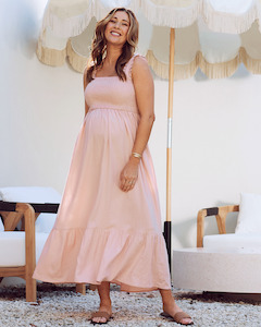 Margot Maternity Shirred Dress in Blush Pink