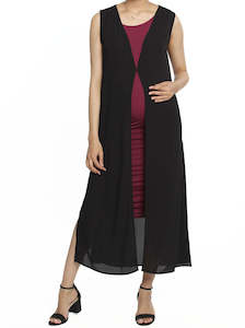 Tops-Maternity: Maternity Chiffon Sleeveless Summer Long Cardigan - BLACK/WHITE