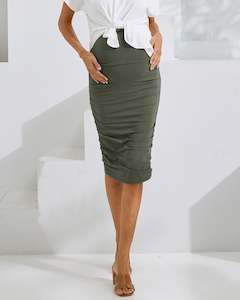 Maternity Fitted Skirt in Khaki Green