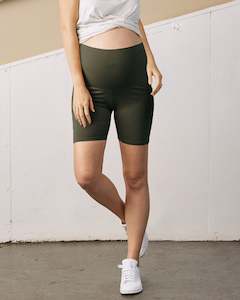 Bottoms-Shorts: Maternity Comfort Bike Shorts - Olive Green