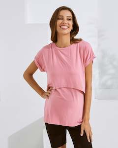 Tops-Breastfeeding: Everyday  Nursing Tee with Discreet Front Panel Access In  Soft Blush Pink