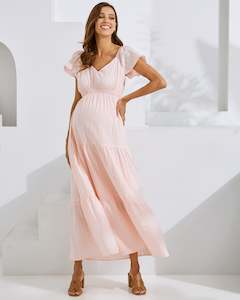 Dresses-Maternity: Serena Baby Shower Maternity Sundress in Spanish Pink