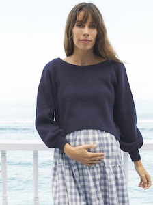 Maternity Casual Tops: Sylvie Luxury Maternity Knitted Cropped Jumper- Navy