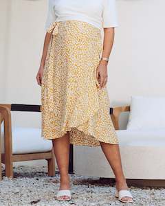 Christie Maternity Wrap Midi Skirt in Yellow Animal Print