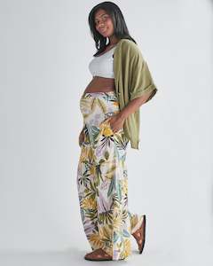 Maternity Pants Sale: Stacie Wide Leg Maternity Ruffled Pants in Green Flora