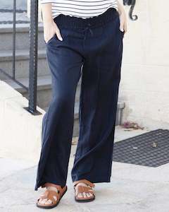 Giulia Maternity Linen Pants in Midnight Navy