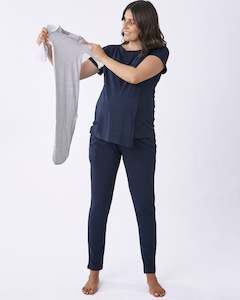 Hospital Essentials: 3-Piece Maternity & Nursing Short Sleeve Set with Baby Swaddle In Navy