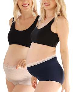 Hospital Essentials: 2-pack - Gracie Bamboo Maternity Underwear in Grey/Navy