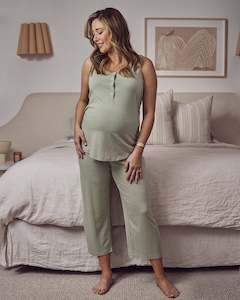 2-Piece Maternity & Nursing 3/4 Pant and Tank Sleepwear Set - Moss Green