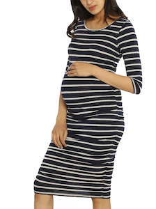 Sold Out: Bamboo Story Body Hugging Maternity Dress - Navy Stripes