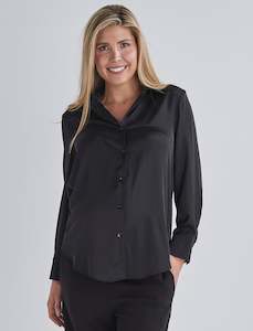 Angel Maternity Brand: Taylor Black Maternity/ Nursing Satin Button Down Shirt