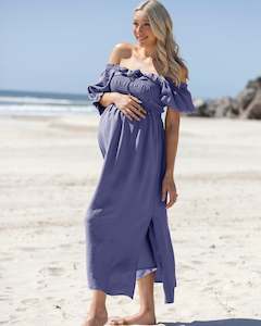 Angel Maternity Brand: Amber Maternity Baby Shower Dress in Lapis Blue