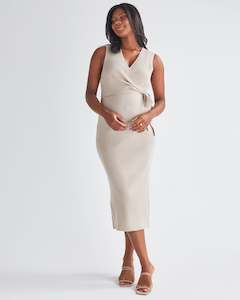 Barbara Knit Maternity Midi Dress in Sand