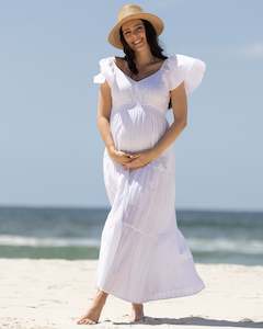 Serena Baby Shower Maternity Sundress in White