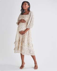 Baby Shower Dresses: Daisy Romantic Cream Print Maternity Baby Shower Dress