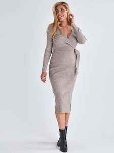 Baby Shower Dresses: Lucille Knit Maternity Midi Dress in Gravel