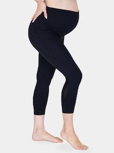 Black Pants: Maternity Workout 3/4 Length Leggings - Black