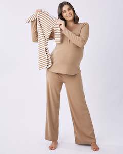 Hospital Stay: 3-Piece Isabelle Maternity Sleepwear PJ set-Taupe