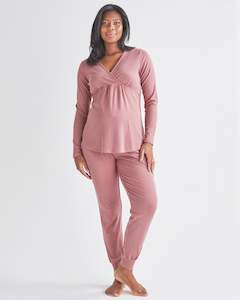 Hospital Stay: 2-Piece Winter Kyra L/S Maternity Loungewear set-Pink