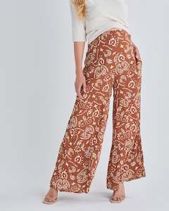 Stacie Wide Leg Maternity Pants in Mahogany Paisley Print