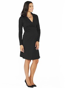 Maternity Mock Wrap Work Dress - Black