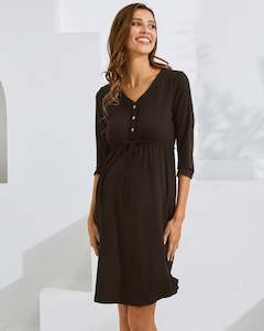 Maternity & Nursing Button Drawstring Dress in Black