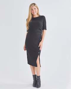 Black Maternity Dresses: Juliet Maternity Bodycon Dress with Side Button Detail in Black