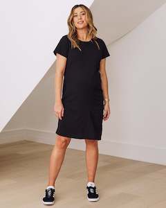 Black Maternity Dresses: Delphy Cotton Maternity Tee Dress In Black