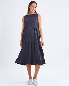 La Belle Maternity Cotton Dress In Navy