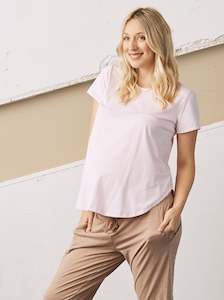 Loungewear Tops: Clara Maternity Cotton T-shirt - Soft Pink