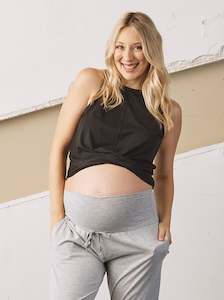 Summer Basic Maternity Crop Bamboo Top - Black