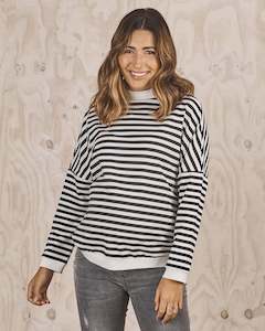 Jumpers: Corine Maternity Striped Rib Jumper-Black/White