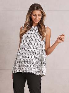 Final Clearance: Crew Neck Maternity Smart Sleeveless Work Top - Diamond Print