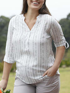 Final Clearance: Maternity Roll Up Long Sleeve Shirt - Vertical Print