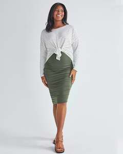 Second Trimester: Reversible Maternity Long Sleeve-White/Olive Striped