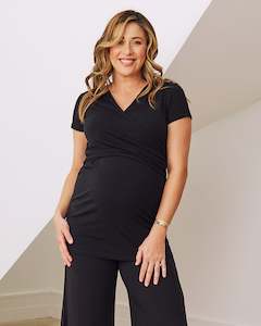 Maternity & Nursing Crossover Top - Black