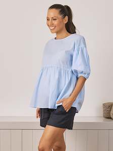 Sold Out: Brigitte Maternity Cotton Blouse Top - Blue Stripe