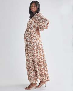 Elise Maternity Wrap Dress Nude Floral Print in White