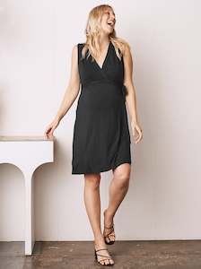 Eve Maternity Classic Wrap Feeding Dress in Black