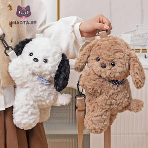 Writer: Cute Puppy White/Brown 30cm Plush Crossbody Bag