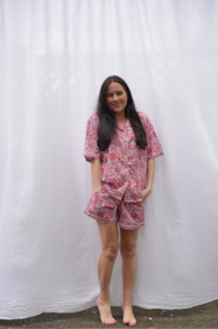 COTTON BLOCK PRINT PJS | SHORT | BLUE PINK