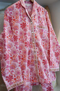 Products: COTTON BLOCK PRINT PJS | LONG | PINK ORANGE