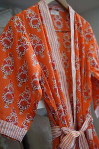 COTTON BLOCK PRINT KIMONO | ORANGE