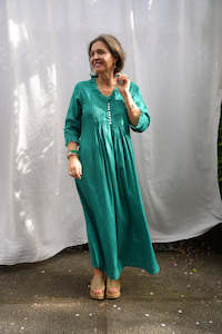 Sienna Handwoven Cotton Dress | Emerald